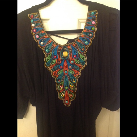 Tops - Black beaded Cold-Shoulder Dolman XL Top